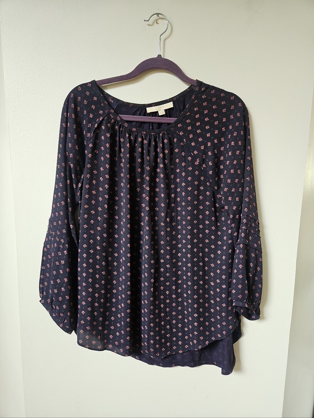 Women's LOFT Blue Printed Blouse, Size Large